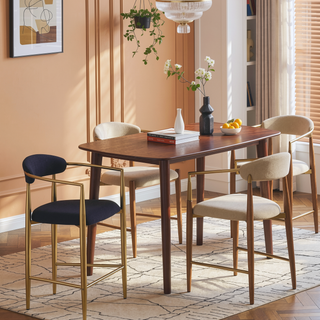 Sunvega Modern Upholstered Bar Stools Set of 2 with Metal Frame and Curved Backrest