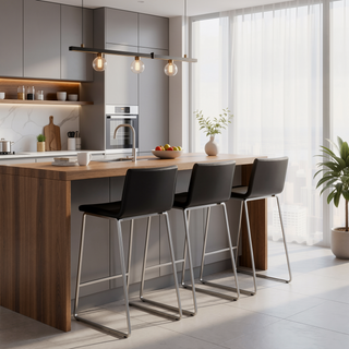 Sunvega Modern Counter Stool with Faux Leather Upholstery and Metal Base