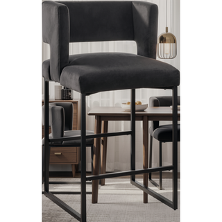 Sunvega Modern Velvet Upholstered Counter Stool Set of 2 with Gold Metal Legs