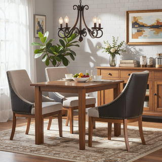 Sunvega Brown Finish Rectangular Dining Table with Thick Acacia Wood Top