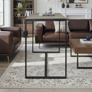 Sunvega Modern Industrial Bar Table with Acacia Wood Slat Top and Metal Frame