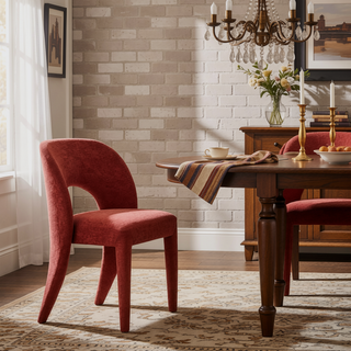Sunvega Grey Chenille Dining Chairs with Hollowed-Out Backrest Set of 2