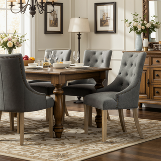Sunvega Button Tufted Solid Wood Wingback Chairs with Gold Nail Heads Set of 2
