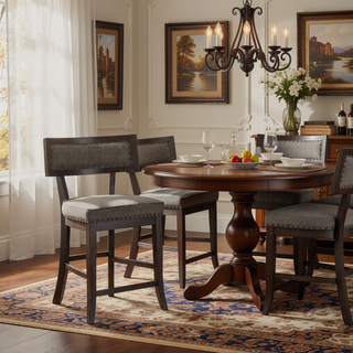 Sunvega Dark Cherry Finish Wood Framed Nailhead Trim Fabric Upholstered Counter Height Chair Set of 2