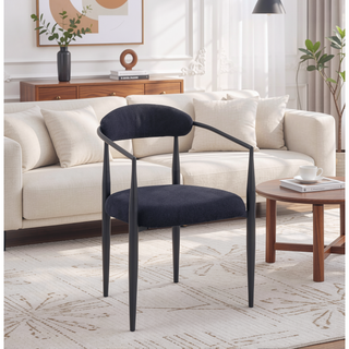 Sunvega Modern Upholstered Dining Chairs with Boucle Backrest and Black Metal Legs Set of 2