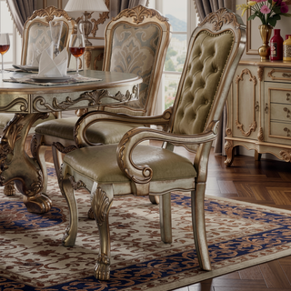 Sunvega Padded Side Chair Set of 2 with Scalloped Apron Seat and Arched PU Leather Backrest