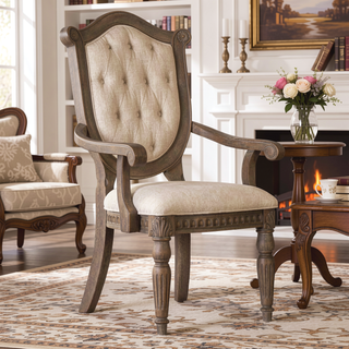 Sunvega Weathered Oak and Beige Finish Sheraton Shield Back Dining Side Chair