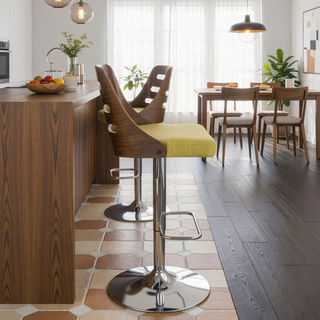 Sunvega Mid-Century Modern Adjustable Swivel Barstool with Upholstered Seat