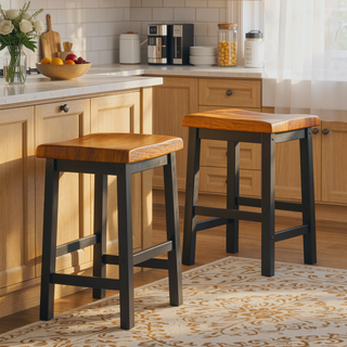 Sunvega Walnut Wood Saddle Counter Stool for Indoor Serving Area 24" H