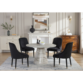 Sunvega Contemporary Gray Upholstered Dining Chairs with Gold Accent and Rounded Back