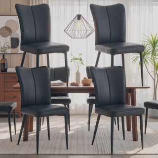 Sunvega Modern Black PU Dining Chairs Set of Four with Ergonomic Backrest Design