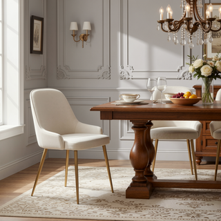 Sunvega Marcel Glam Dining Chair with Gold Frame and White Faux Leather Set of 2