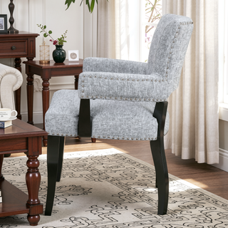 Sunvega Dawson Arm Dining Chair with Black Noir Wood Finish and Silver Nail Heads