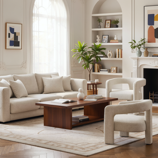 Sunvega Beige Boucle Side Chair Set of 2 with Comfortable Upholstery and Contemporary Design