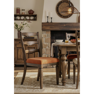 Sunvega Light Brown Fabric and Weathered Oak Finish Side Chair Set of 2
