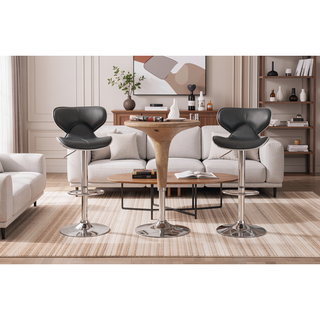 Sunvega Adjustable Swivel Barstool Set with Chrome Base and Faux Leather Seat
