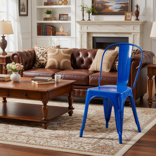 Sunvega Modern Blue Metal Dining Chairs Set of 2 with 18 Inch Seat Height