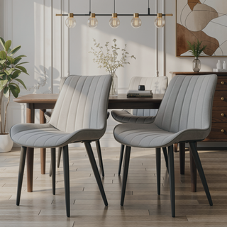 Sunvega Light Grey Dark Grey PU Leather Wave Pattern Armless Dining Chair Set