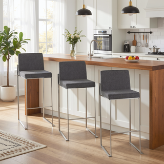 Sunvega Fuji High Back Barstool Set of 3 with Padded Seat and Backrest