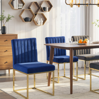 Sunvega Sturdy and Durable Velvet Upholstered Dining Chair with Gold Accent