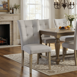 Sunvega Gray Synthetic Leather and Oak Finish Side Chairs with Upholstered Back and Seat