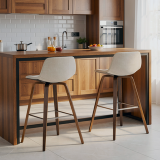 Sunvega Mid Century Modern Bentwood Counter Bar Stools Set of 2 with Chrome Footrest