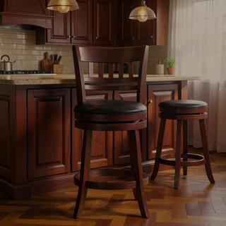 Sunvega Dark Cherry Finish Solid Wood Bar Chair with 360-Degree Swivel and Footrest