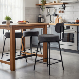 Sunvega Modern Boucle Upholstered Swivel Bar Stools Set of 2 with Metal Legs