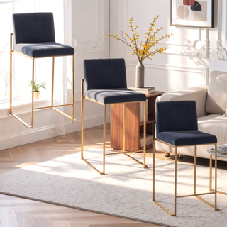 Sunvega Contemporary High Back Counter Stool Set of 3 with Padded Velvet Seat