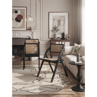 Sunvega Modern Industry Chic Cane Folding Dining Chair Set of 2 for Dining Room