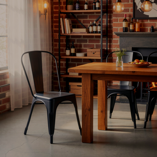 Sunvega Set of 2 Modern Matte Black Metal Dining Chairs with 18 Inch Seat Height