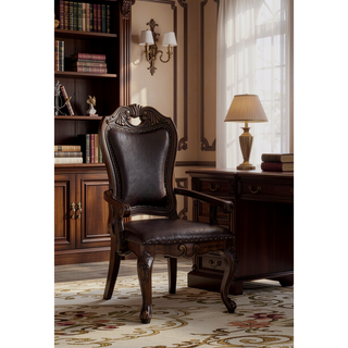 Sunvega Traditional Walnut Solid Wood Dining Chairs with Dark Brown Leatherette Seats