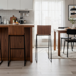 Sunvega Mason Mara Contemporary Fixed-Height Barstool with Tufted Upholstered Seat and Walnut Wood Back