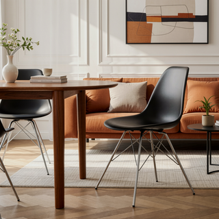 Sunvega Modern Black Dining Chair with Padded Cushion and Chrome Legs Set of 2