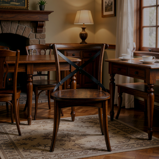 Sunvega Dark Oak and Black Side Chair with X Shape Back in Set of 2