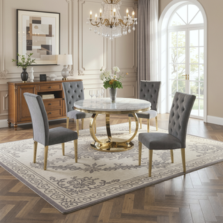 Sunvega Modern Velvet Upholstered Dining Chair Set with Tufted Back and Gold Legs