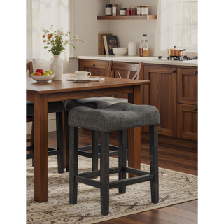 Sunvega Linen Blend Upholstered Side Chair Set of 2 with Oak Finish for Dining Room