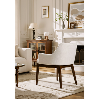 Sunvega Gray Chenille Upholstered Side Chair with Walnut Veneer Frame
