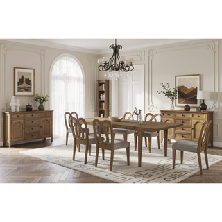 Sunvega Eucalyptus Wood Carved Backrest Chair Set of 2 with Upholstered Seat