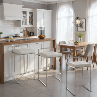 Sunvega Contemporary Stackable Counter Stool with White Faux Leather Seat Set of 3