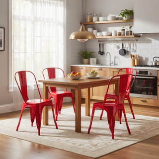 Sunvega High Gloss Red Metal Dining Chairs Set of 4 with 18 Inch Seat Height