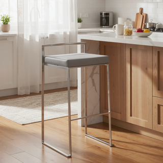 Sunvega Contemporary Stackable Barstool Set with Grey Faux Leather Cushion