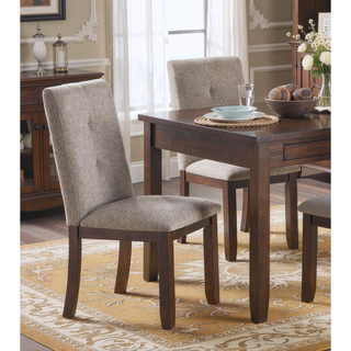 Sunvega Dark Cherry Finish Wood Frame Chenille Upholstered Dining Chairs Set of 2