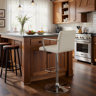 Sunvega Adjustable Height Bar Stool with Chrome Base and Faux Leather Upholstery