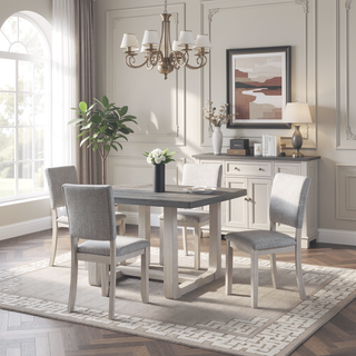 Sunvega Transitional Natural Tone Rubberwood Dining Table with Trestle Base