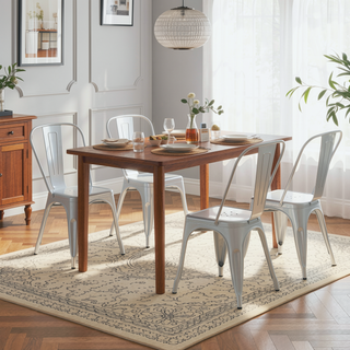 Sunvega Set of 4 High Gloss Silver Industrial Metal Dining Chairs for Kitchen Cafe Bar