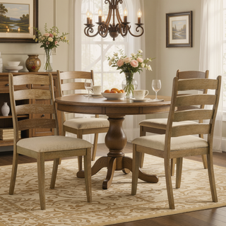 Sunvega Set of Two Modern Farmhouse Dining Chairs in Brown Oak Wood Finish