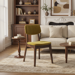 Sunvega Dark Yellow Velvet Upholstered Armless Dining Chairs with Solid Wood Legs Set of 2