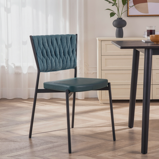 Sunvega Contemporary Braided Tania Chair with Faux Leather Upholstery and Black Metal Legs
