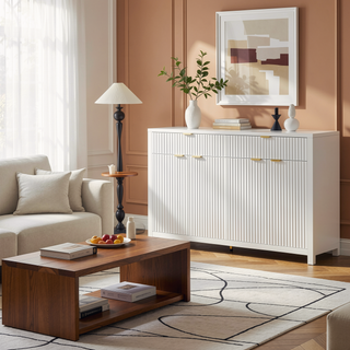 Sunvega Modern Scandinavian Buffet Cabinet with Wave Design and Adjustable Shelves
